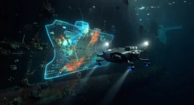 AI-powered underwater drone analyzing hull surface data in real-time during an autonomous inspection mission