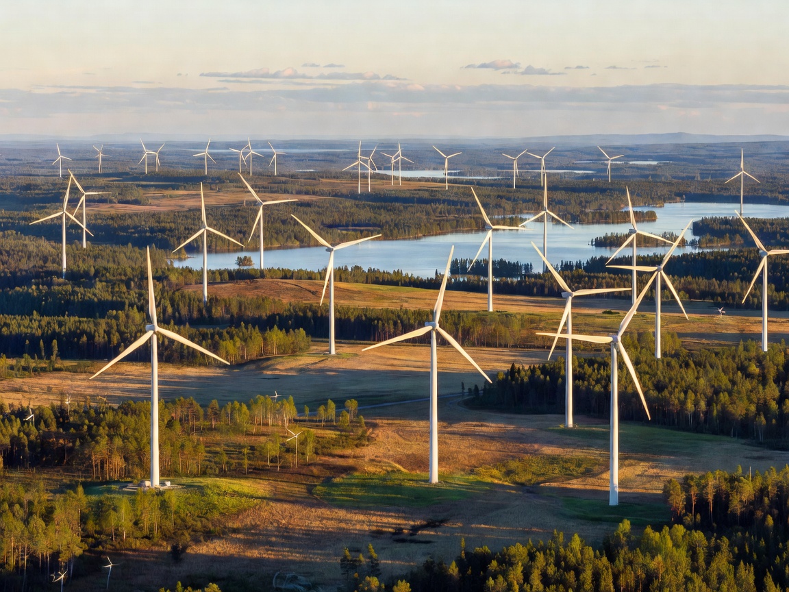 Suomen tuulivoimalat laajassa maisemassa